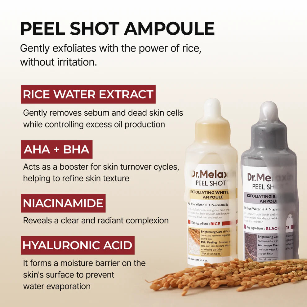 Dr.Melaxin® Peel Shot | Glow Exfoliant Rice Ampoule 80ml (Pack Of 2)